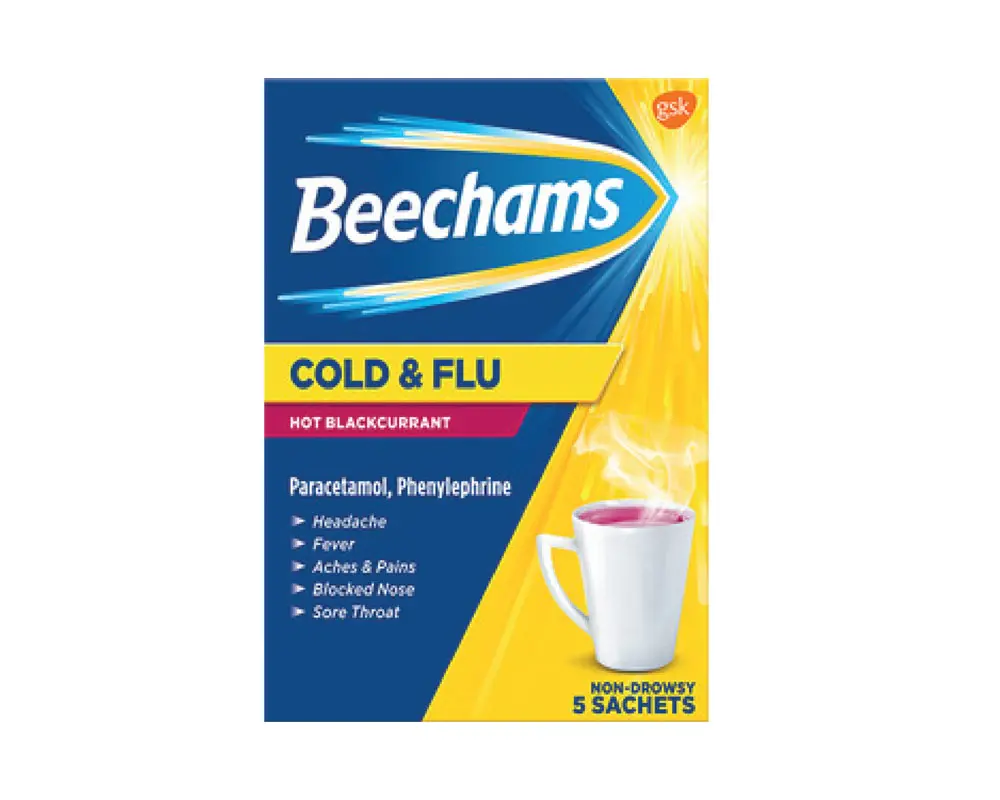 BEECHAMS COLD & FLU HOT BLACKCURRANT 5’S – 6PK