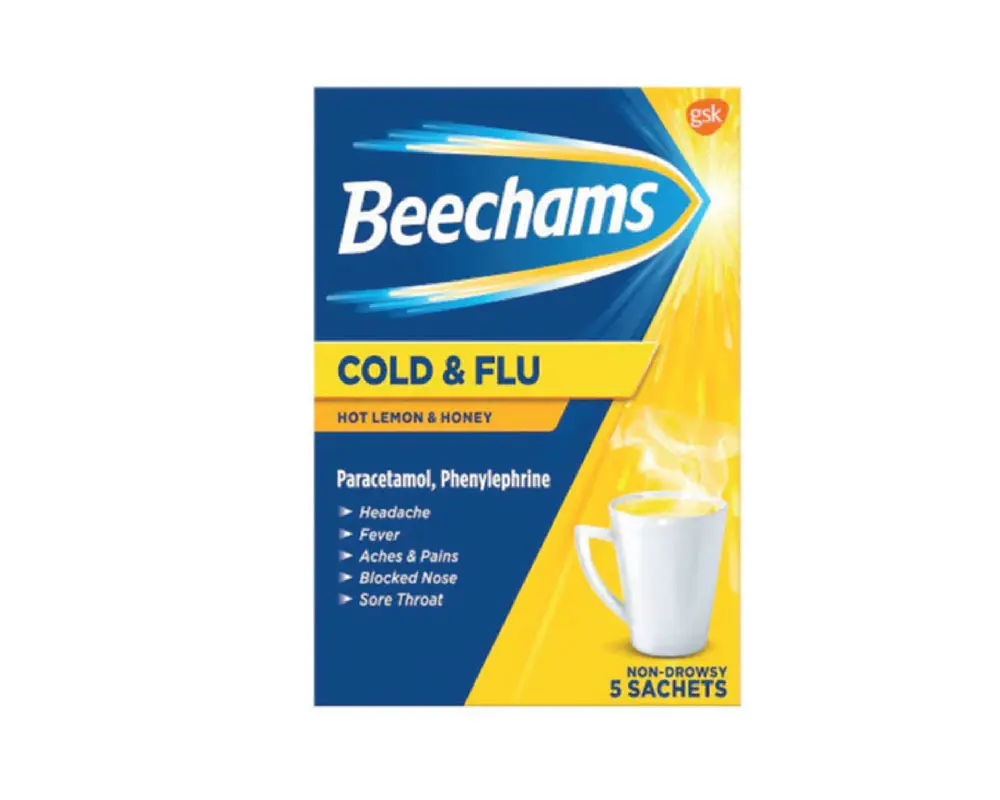 BEECHAMS COLD & FLU HOT LEMON+HONEY 5’S – 6PK