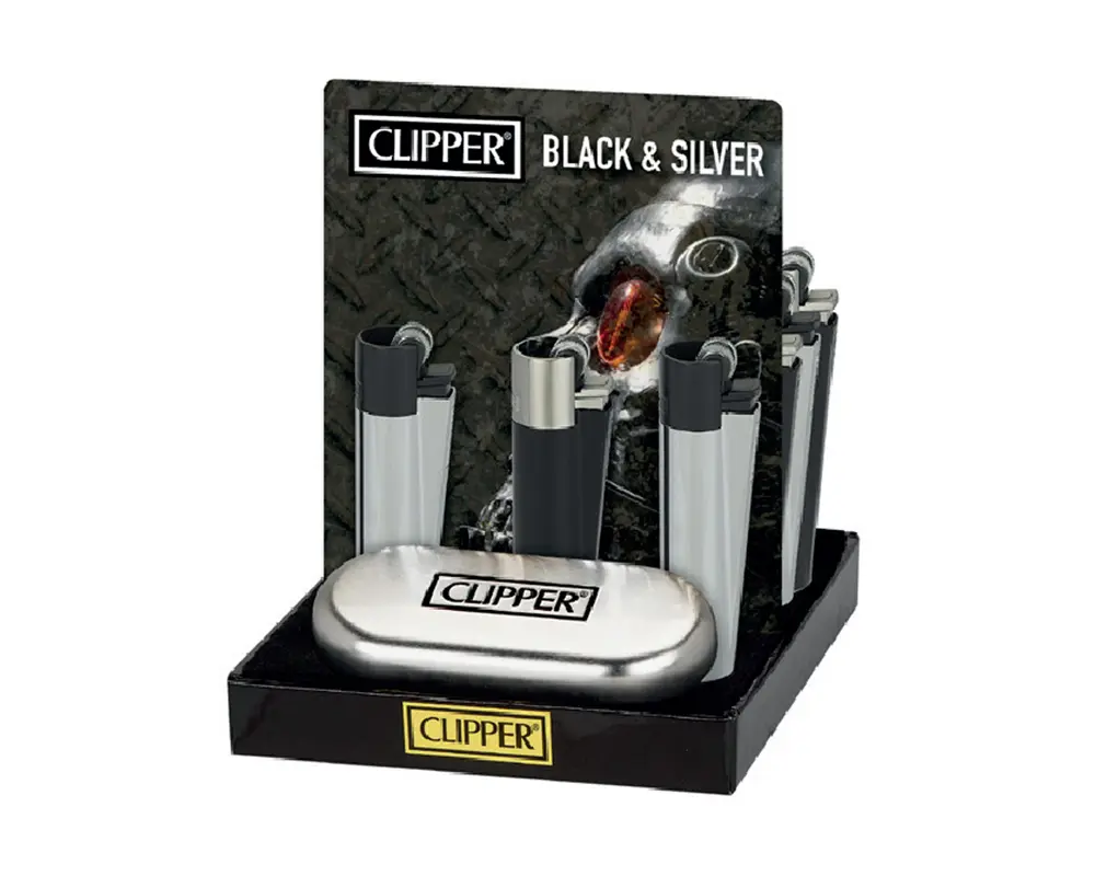 CLIPPER LIGHTERS METAL GIFT SILVER & BLACK – 12PK