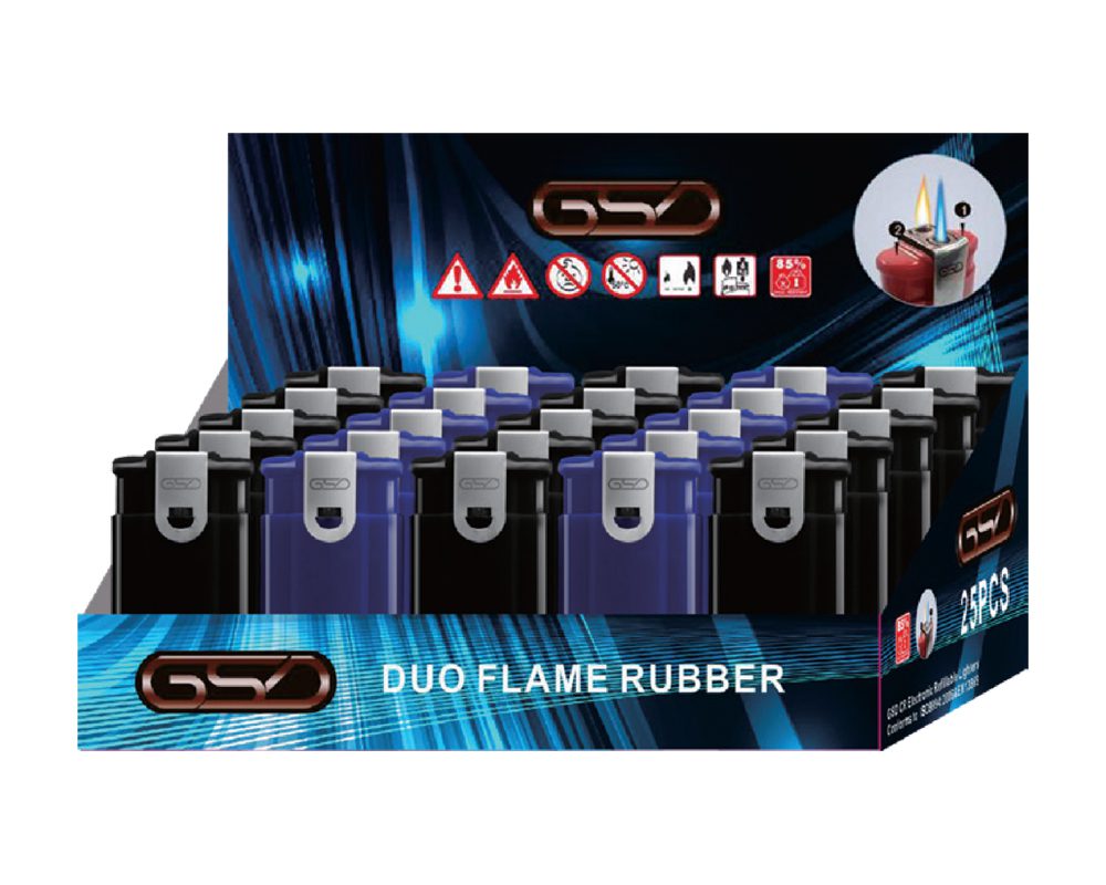 GSD LIGHTERS DUO TWIN FLAME RUBBER – 25PK