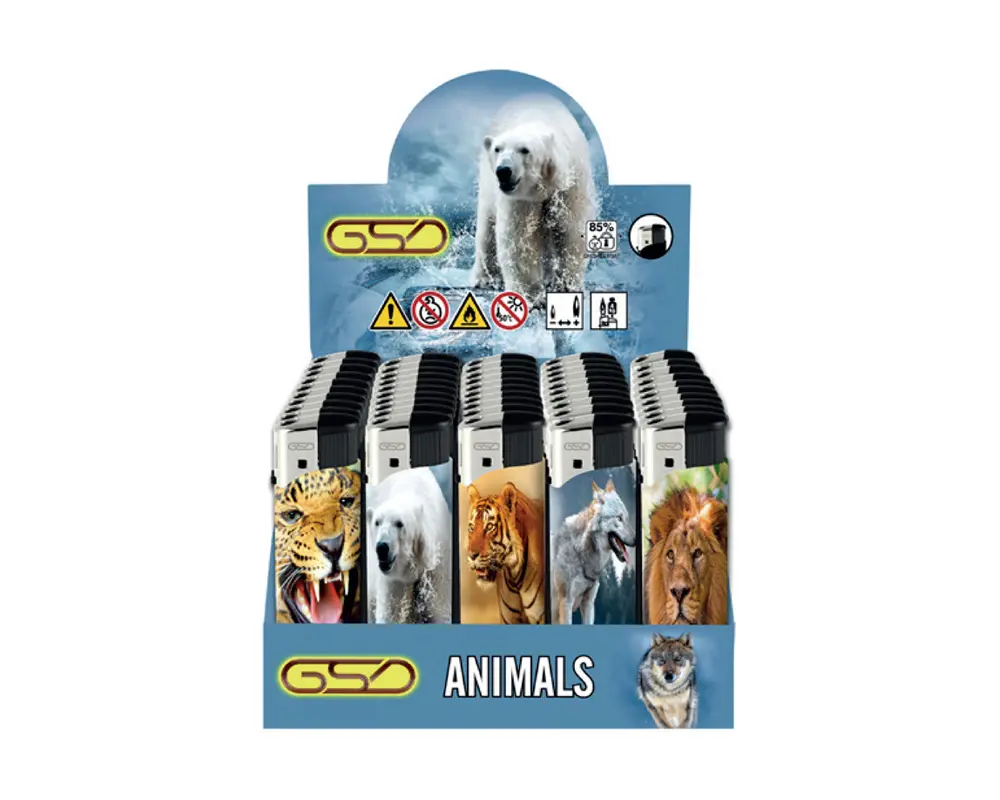 GSD LIGHTERS ELECTRONIC ANIMALS – 50PK