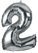 GSD 34″ FOIL NUMBER BALLOONS SILVER ‘2’ – 12PK