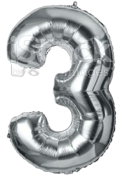 GSD 34″ FOIL NUMBER BALLOONS SILVER ‘3’ – 12PK