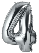 GSD 34″ FOIL NUMBER BALLOONS SILVER ‘4’ – 12PK