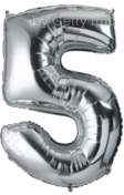GSD 34″ FOIL NUMBER BALLOONS SILVER ‘5’ – 12PK