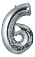 GSD 34″ FOIL NUMBER BALLOONS SILVER ‘6’ – 12PK