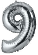 GSD 34″ FOIL NUMBER BALLOONS SILVER ‘9’ – 12PK