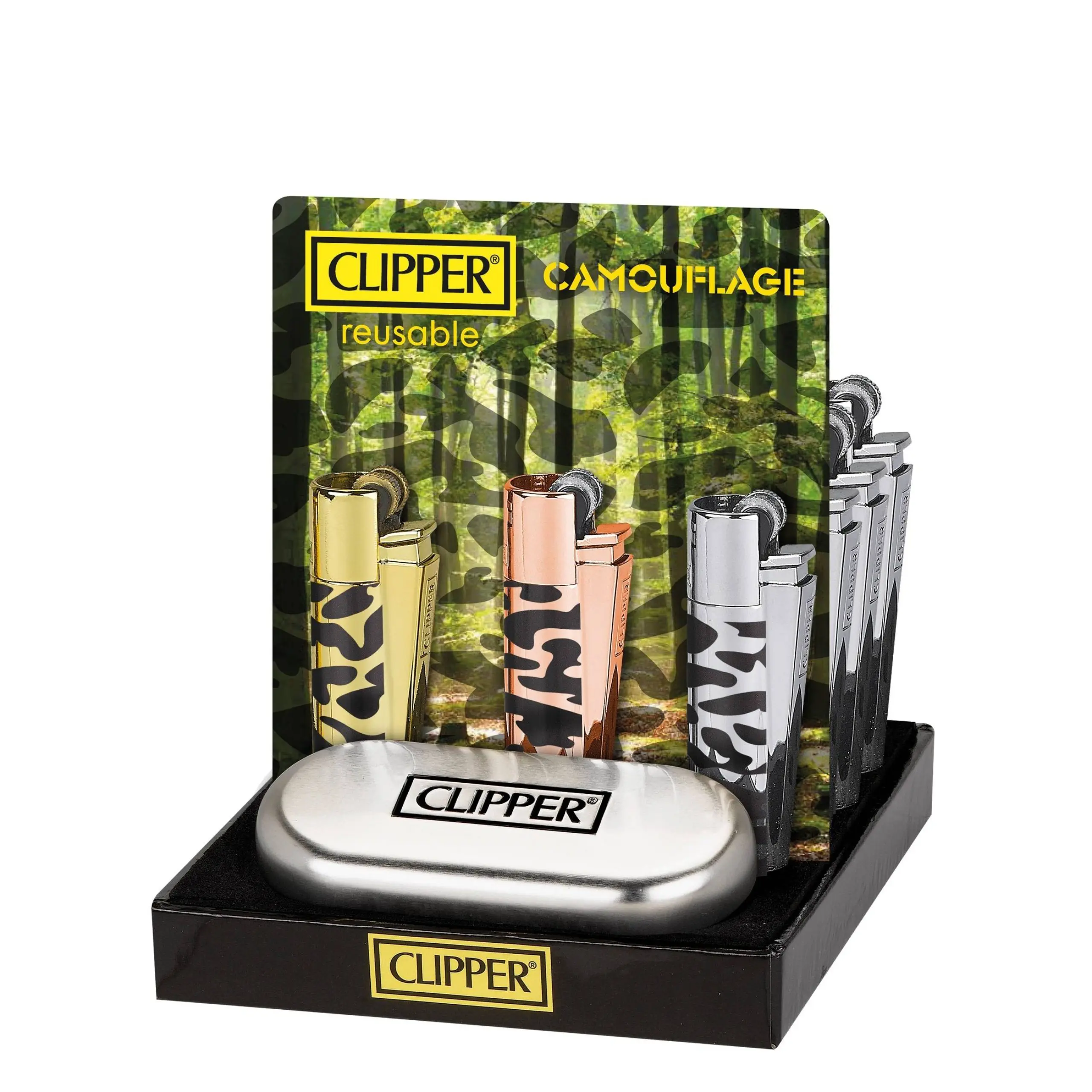 CLIPPER LIGHTERS HOT STAMP METAL GIFT CAMOUFLAGE  – 12PK