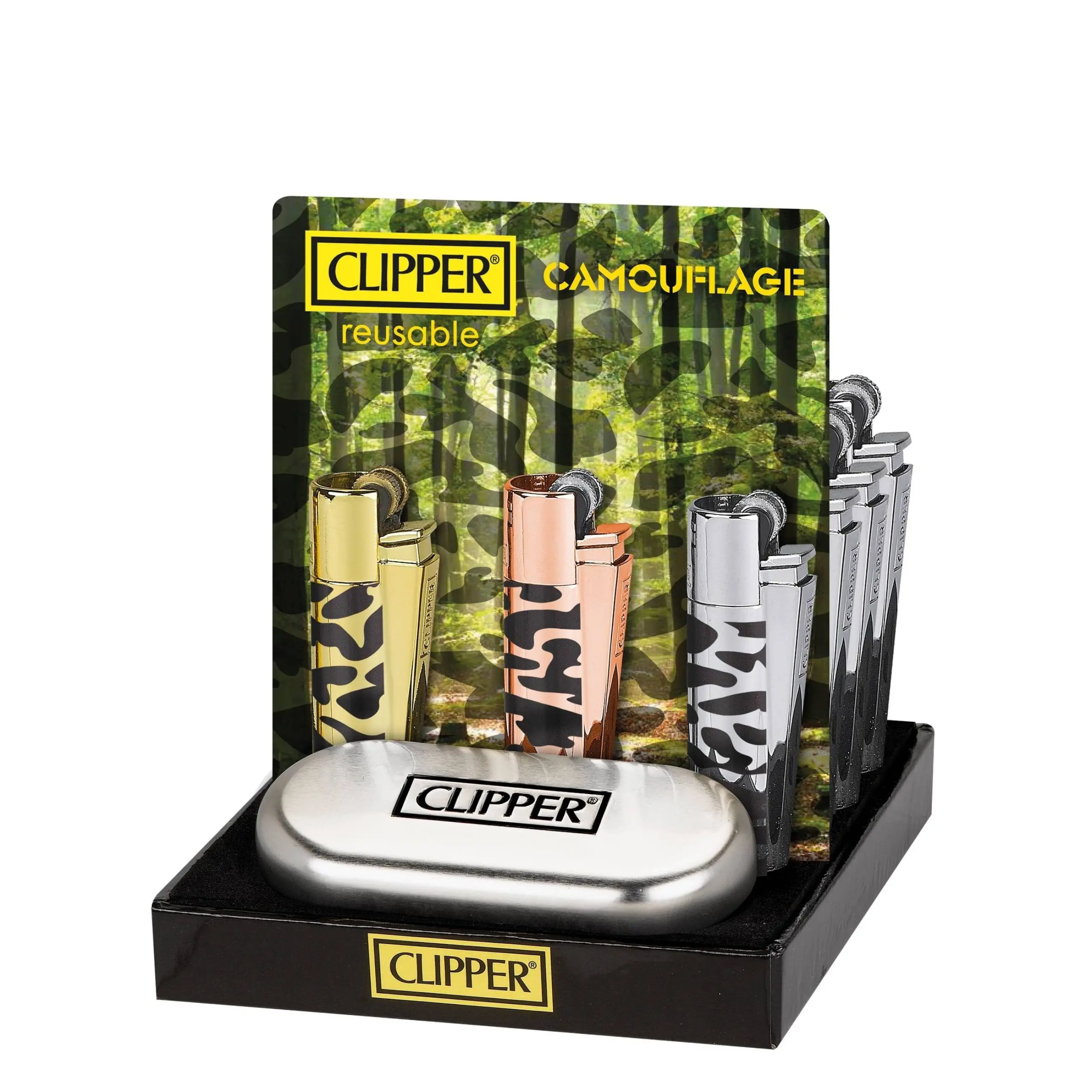 CLIPPER LIGHTERS HOT STAMP METAL GIFT CAMOUFLAGE – 12PK