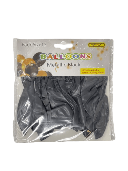 GSD BLACK 12″ METALLIC BALLOONS – 12PK